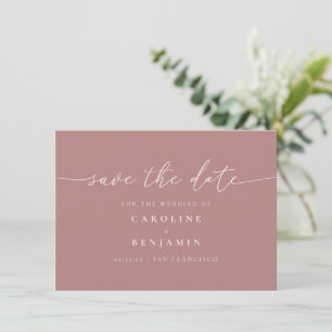 Minimalistischer Dusty Rose Schriftzug Hochzeits-Q Save The Date