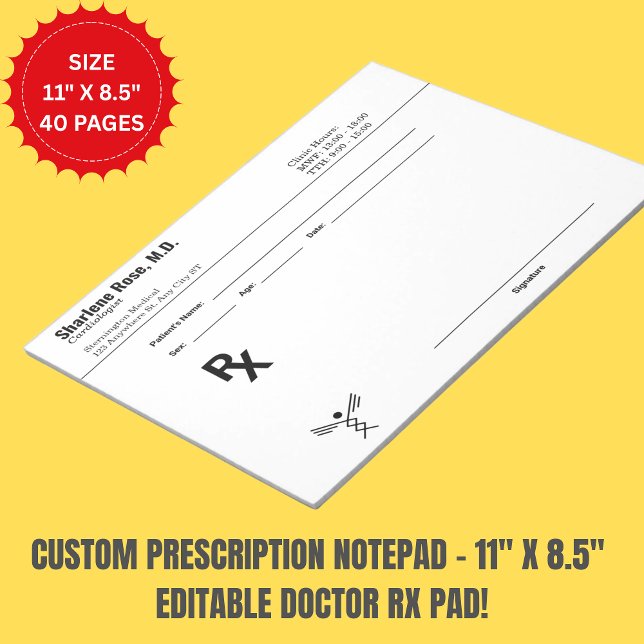 Minimalistischer Editor für benutzerdefinierte Pre Notizblock (Custom Prescription Notepad – Editable Doctor RX)