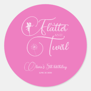 Minimalistischer Einfach Rosa Girl Fairy Birthday Runder Aufkleber