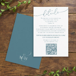 Minimalistischer einfacher Blue Wedding Details QR Begleitkarte