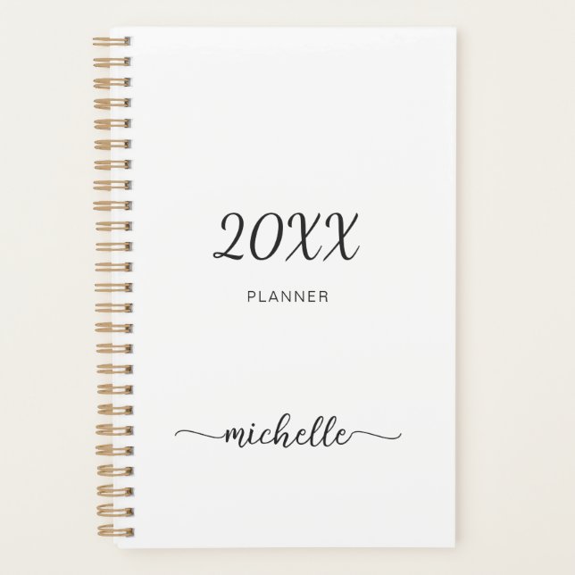Minimalistischer einfacher weißer Monogramm-Name 2 Planer (Vorderseite)