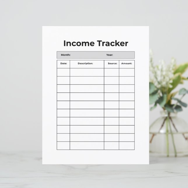 Minimalistischer Einkommens-Tracker | Druckbares F (Stehend Vorderseite)
