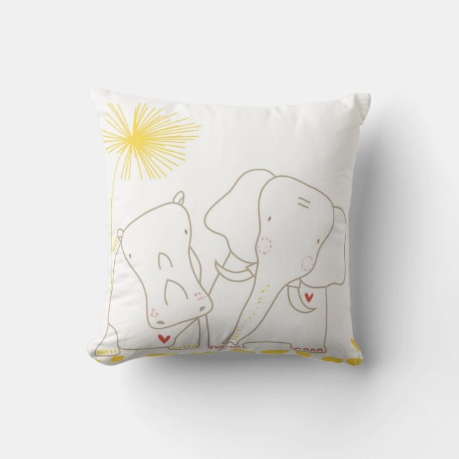 Minimalistischer Elefant und Flusspferd - Gelb und Kissen (Vorderseite)