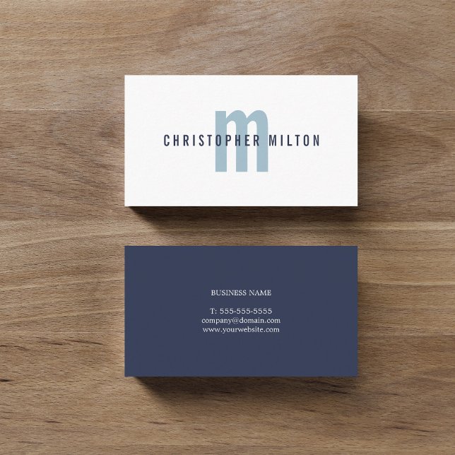 Minimalistischer Elegant Dark Blue Monogram Consul Visitenkarte (Von Creator hochgeladen)