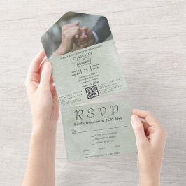 Minimalistischer Eleganter, blass Sage Green Celad All In One Einladung