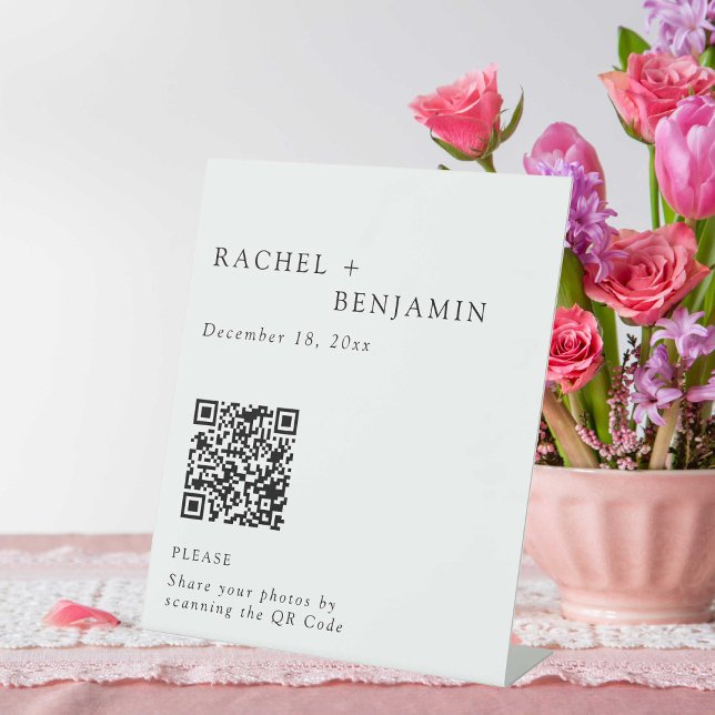 Minimalistischer Eleganter Wedding Foto Share QR C Sockelschild (Von Creator hochgeladen)