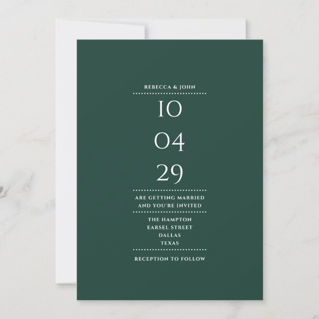 Minimalistischer Emerald Green Foto Hochzeitstag Einladung (Vorderseite)