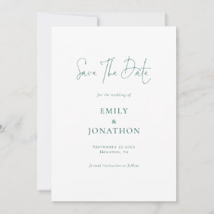 Minimalistischer Emerald Green Writing QR Code Wed Save The Date