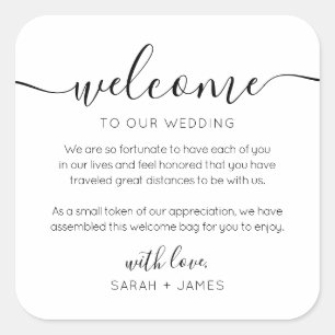 Minimalistischer Empfang in unserer Begrüßungstasc Quadratischer Aufkleber