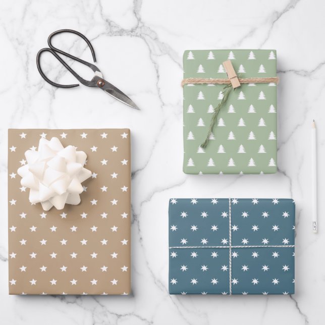 Minimalistischer Erdton, Skandi Weihnachten Geschenkpapier Set (Vorderseite)