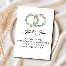 Minimalistischer Eukalyptus-Kranz Hochzeitsankündi