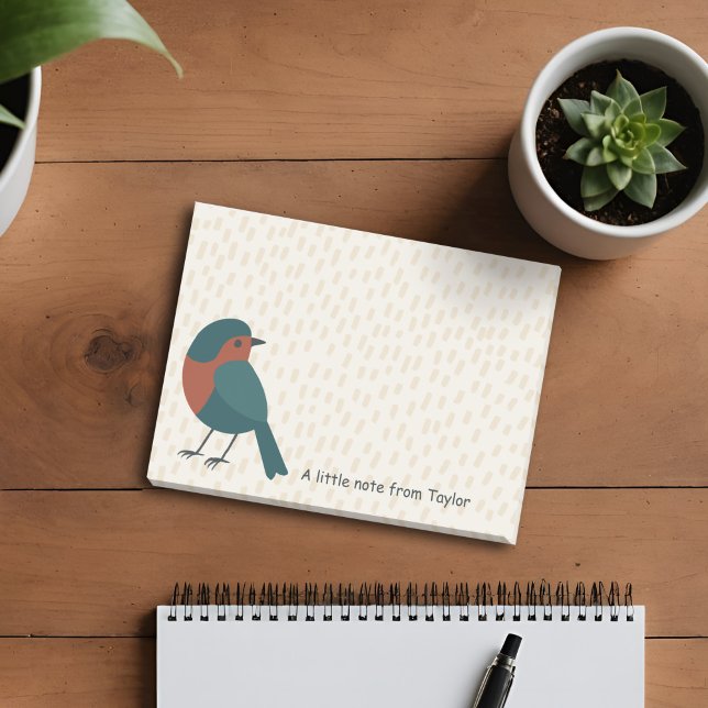 Minimalistischer europäischer Robin Niedlicher Aqu Post-it Klebezettel (Personalized notepad with a minimalist robin design, a cheerful desk accent for bird lovers.)