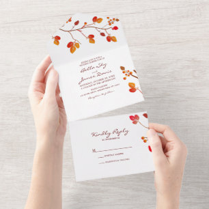 Minimalistischer Fall Leaf Hochzeit in einer Einla All In One Einladung