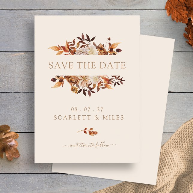 Minimalistischer Fall Terracotta-Blätter flach Save The Date (Simple Minimalistic Fall Terracotta Leaves Flat Save The Date by Painted Paperie
)