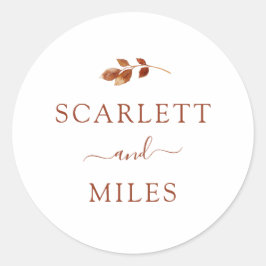 Minimalistischer Fall Terracotta Leaf Umschlag Auf Runder Aufkleber