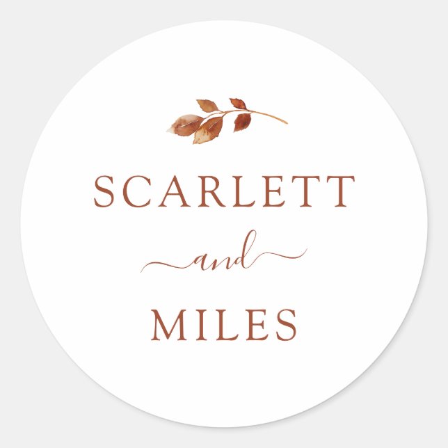 Minimalistischer Fall Terracotta Leaf Umschlag Auf Runder Aufkleber (Vorderseite)