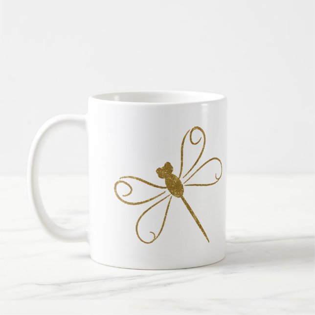 Minimalistischer falscher Gold-Glitter-Libellen-Äs Kaffeetasse (Links)