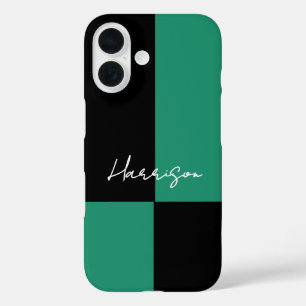 Minimalistischer Farbblock Grün Schwarz Personalis iPhone 16 Hülle