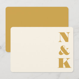 Minimalistischer, fett-Monogramm-Gelbcreme-Hochzei Mitteilungskarte