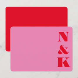 Minimalistischer, fetter Monogramm Rosa und Roter  Mitteilungskarte