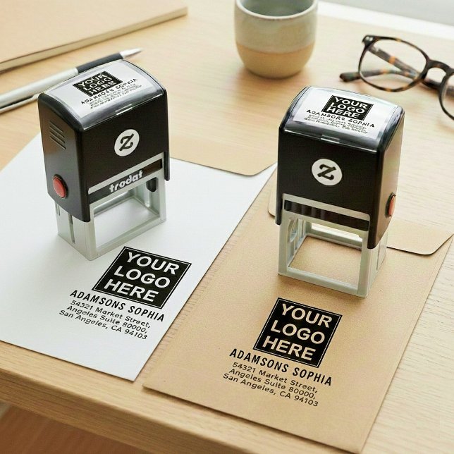 Minimalistischer Firmenname & Adresse & Logo Permastempel (Create Your Own Round Return Address Rubber Stamp with logo
)