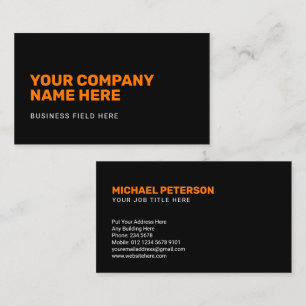 Minimalistischer Firmenname Orange auf Schwarz Visitenkarte