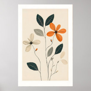 Minimalistischer floraler Kunstdruck Beige, Grün & Poster