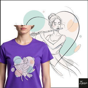Minimalistischer Flötenspieler Pastell-Herz-Skizze T-Shirt