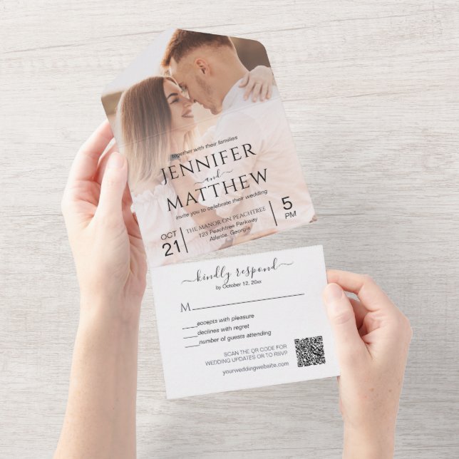 Minimalistischer Foto QR-Code All In One Einladung (Abreißtisch)