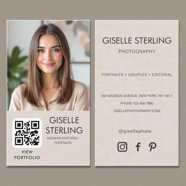 Minimalistischer Fotograf Leinen-Foto-QR-Code  Visitenkarte (Von Creator hochgeladen)