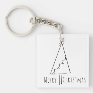 Minimalistischer Frohe Weihnachten Baum Linienkuns Schlüsselanhänger