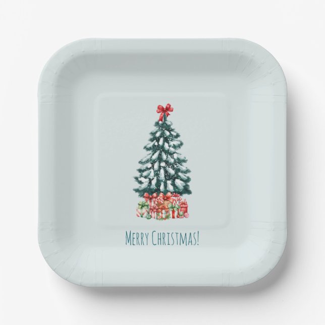 Minimalistischer Frohe Weihnachten Schneebaum Pappteller (Vorderseite)