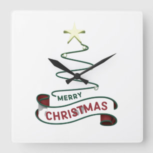 Minimalistischer froher Weihnachtsbaum mit Star De Quadratische Wanduhr