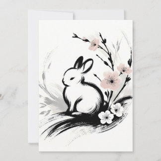 Minimalistischer Frühlings-Zen-Hase Kirschblüten Feiertagskarte