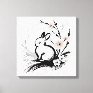 Minimalistischer Frühlings-Zen-Hase Kirschblüten Leinwanddruck