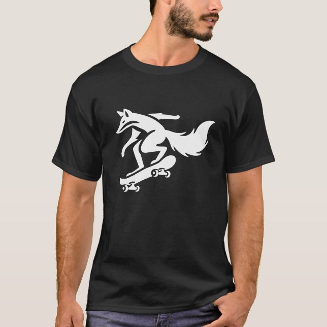 Minimalistischer Fuchs auf Skateboard-Silhouette T-Shirt (Vorderseite)