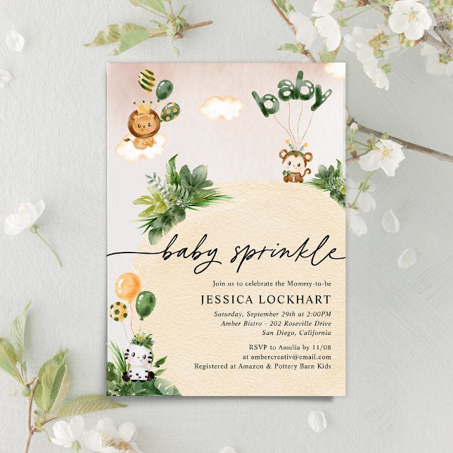 Minimalistischer Fun Jungle Safari Girl Baby Sprin Einladung (Von Creator hochgeladen)