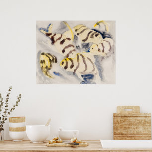 Minimalistischer Gelber Engelfisch Vintage-Wasserf Poster