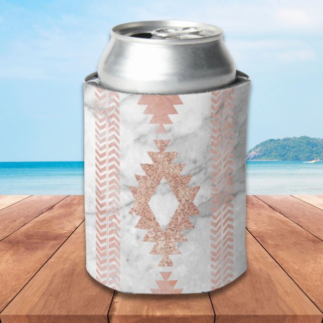 Minimalistischer geometrischer Rose aus weißem Azt Dosenkühler (minimalist geometric rose gold aztec white marble can cooler)
