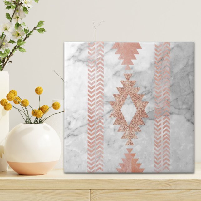 Minimalistischer geometrischer Rose aus weißem Azt Fliese (minimalist geometric rose gold aztec white marble ceramic tile)