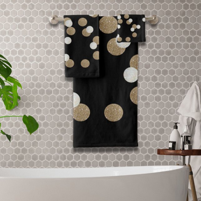 Minimalistischer Glitzer, schwarzer Champagnergold Badhandtuch Set (minimalist glitter black champagne gold confetti bath towel set)