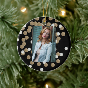 Minimalistischer Glitzer, schwarzer Champagnergold Keramik Ornament