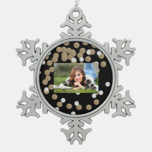 Minimalistischer Glitzer, schwarzer Champagnergold Schneeflocken Zinn-Ornament