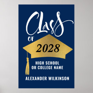 Minimalistischer Gold Grad Cap Stilvoller Script-A Poster