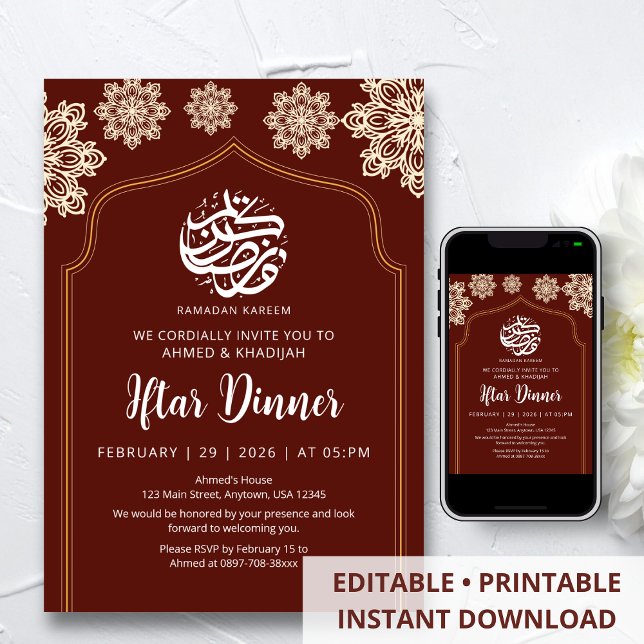 Minimalistischer Gold-Mandala-Ramadan-Iftar-Abende Einladung (Von Creator hochgeladen)