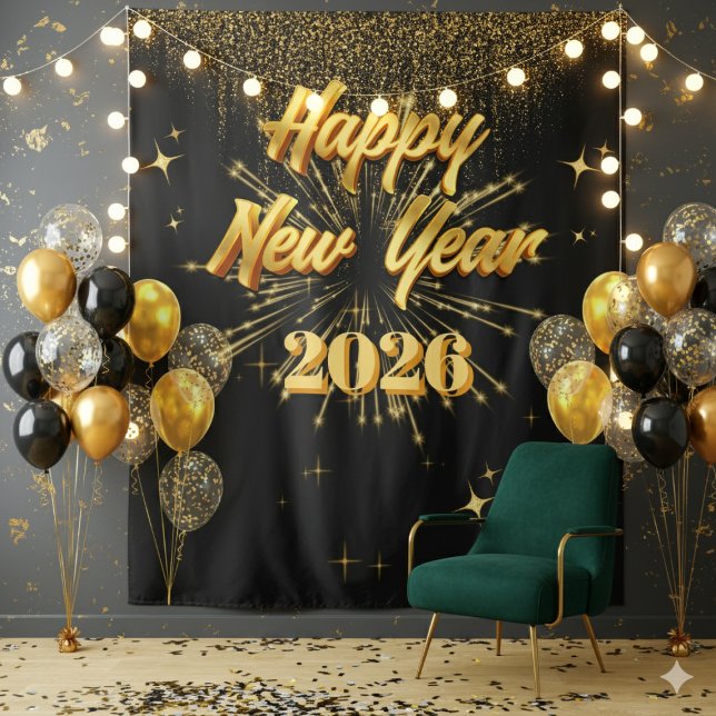Minimalistischer Gold- und Schwarz-Neujahrs-Hinter Wandteppich (Von Creator hochgeladen)