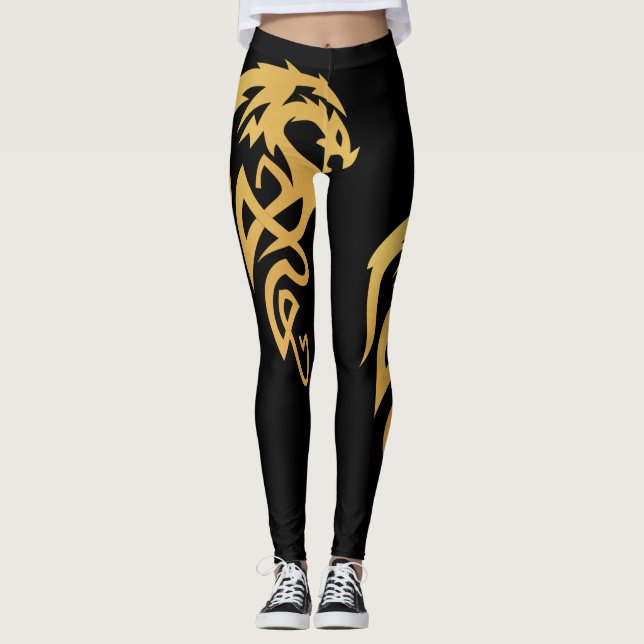 Minimalistischer Goldener Zauberdrache Leggings (Vorderseite)