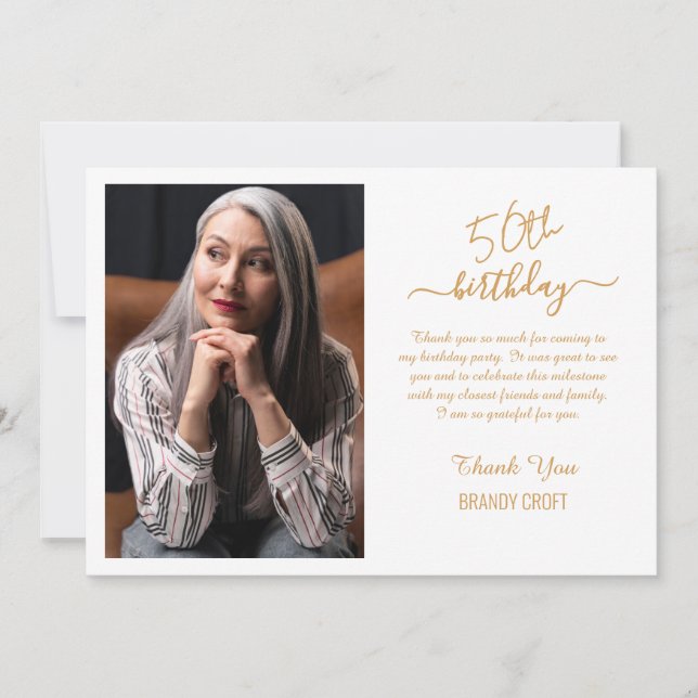 Minimalistischer GoldGeburtstag Dankeschön-Karte Einladung (Vorderseite)