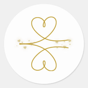 Minimalistischer Goldlinien-Herzen-Hochzeitsaufkle Runder Aufkleber