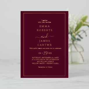 Minimalistischer Goldstreifen   Burgundy Bold Name Folieneinladung